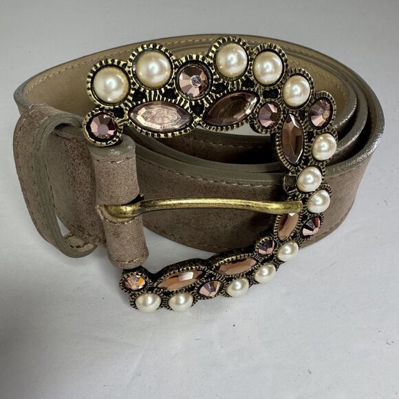 Western Leatherock Cowgirl Tan Belt Rhinestones Bling Crystals Pearl Western L main image 8